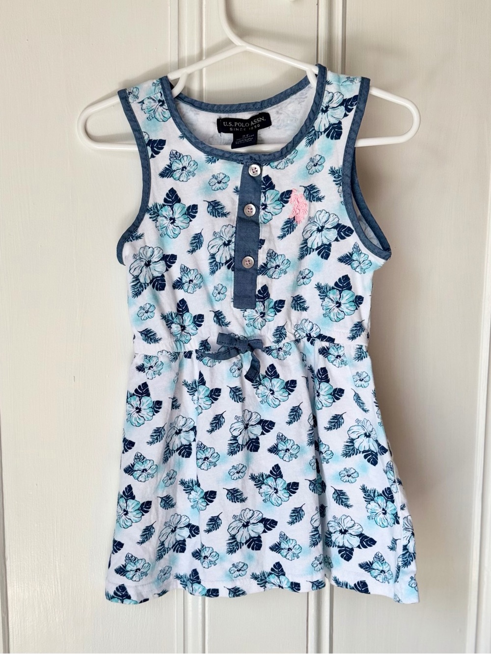 US Polo Assn Toddler Girl Dress Sz 2T Floral Tropical Hawaiian Logo Button Front